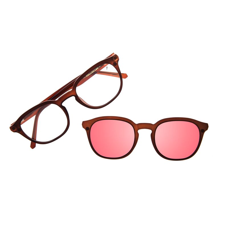 Armação Para Óculos de Grau Masculino Ótica Chilli Beans Multi Redondo Polarizado Marrom Claro LV.MU.0850-2101